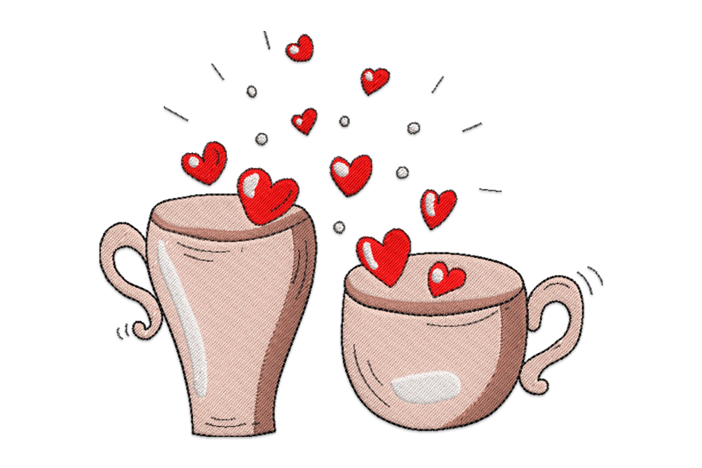 Cup of Coffee with Hearts Embroidery Design